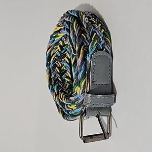 Woven Multi-Color Braided Belt with Silver Tone Buckle -